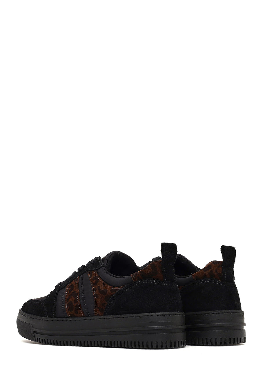 Woman Black Lace-Up Patterned Leather Sneaker