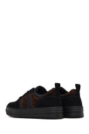 Woman Black Lace-Up Patterned Leather Sneaker | Derimod