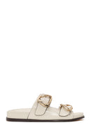 Woman Cream Double-Buckle Slippers | Derimod