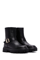 Women's Black Leather Buckle Boots | Derimod