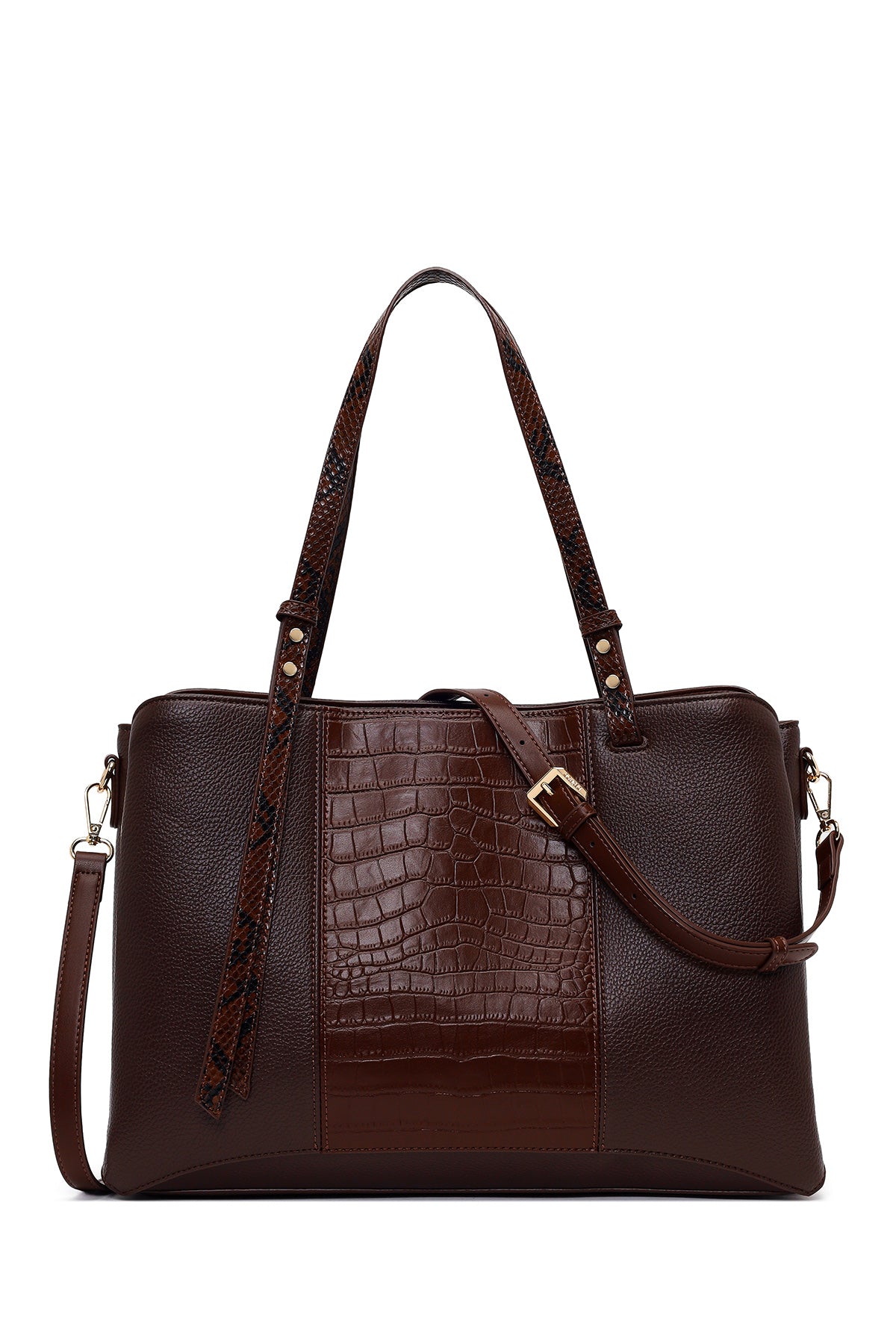 Woman Brown Long-Strap Patterned Shoulder Bag WB150027SK | Derimod