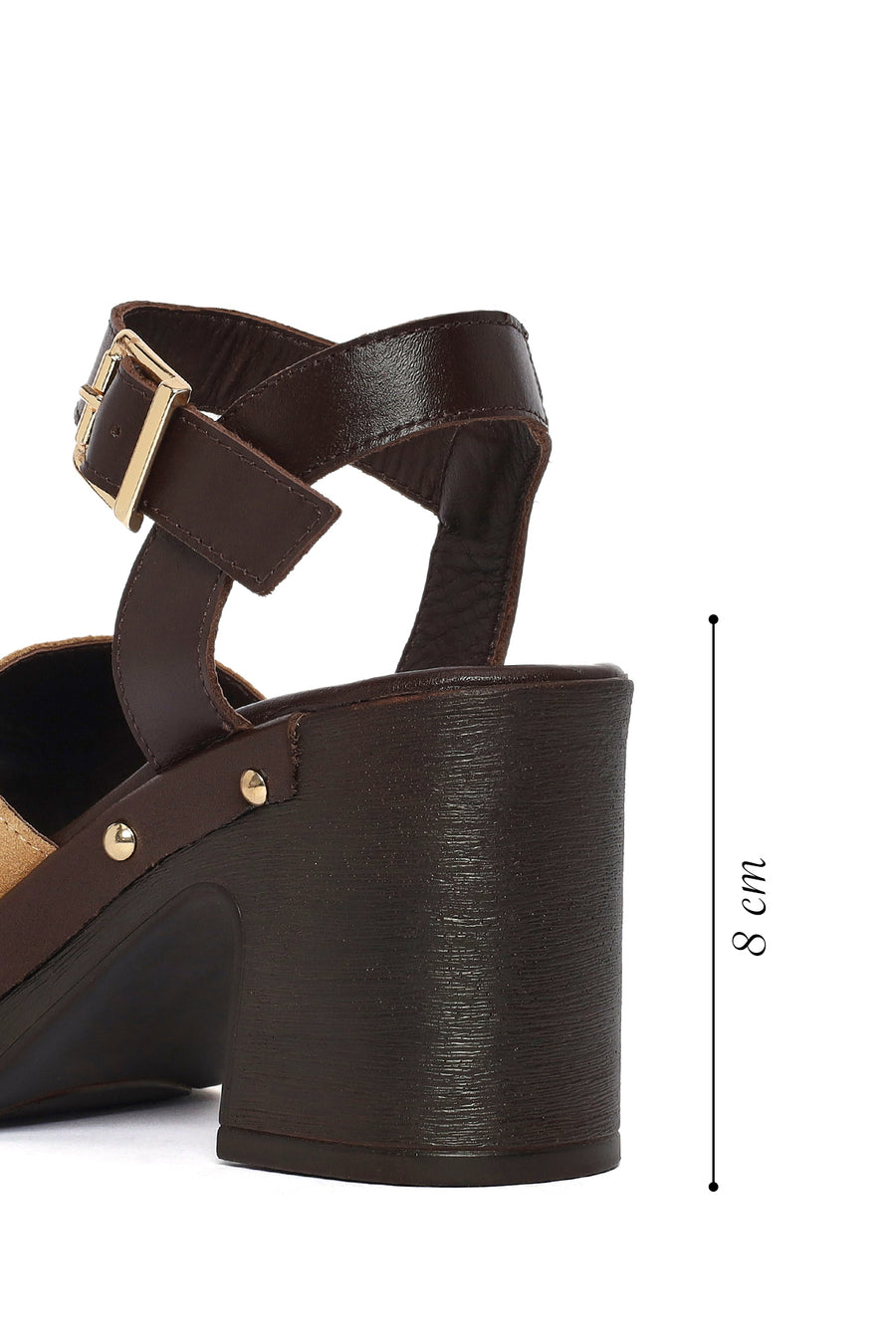 Woman Beige Ankle-Strap Buckled Thick-Heeled Suede Leather Sandals