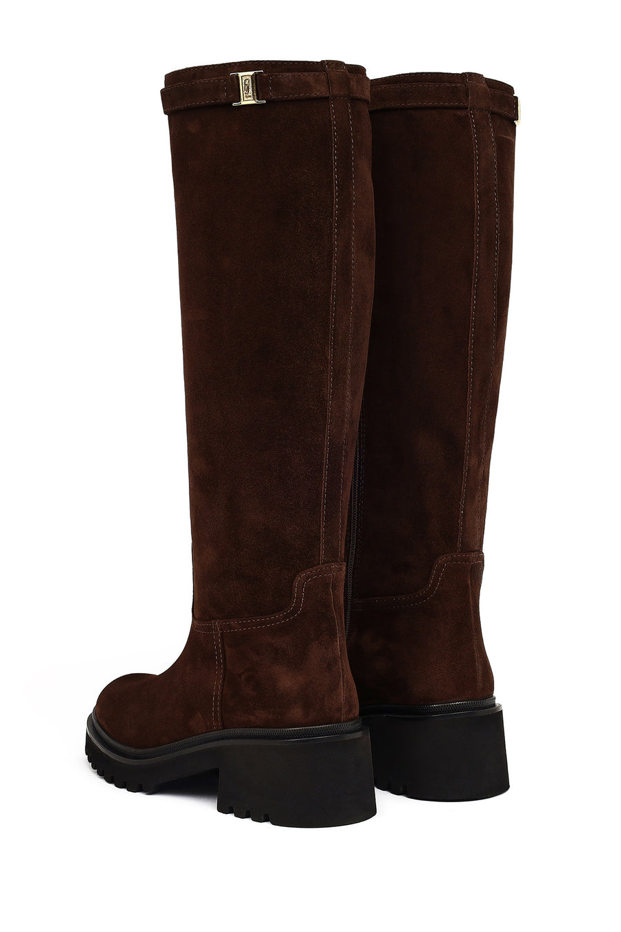 Women's Brown Zip-Up Chunky Sole Suede Leather Boots