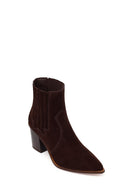 Woman Brown Chunky-Heeled Suede Cowboy Boots | Derimod