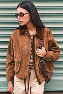 Freedom Woman Camel Oversize Suede Leather Jacket | Derimod