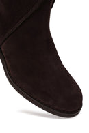 Woman Brown Short Thick-Heeled Suede Boots | Derimod
