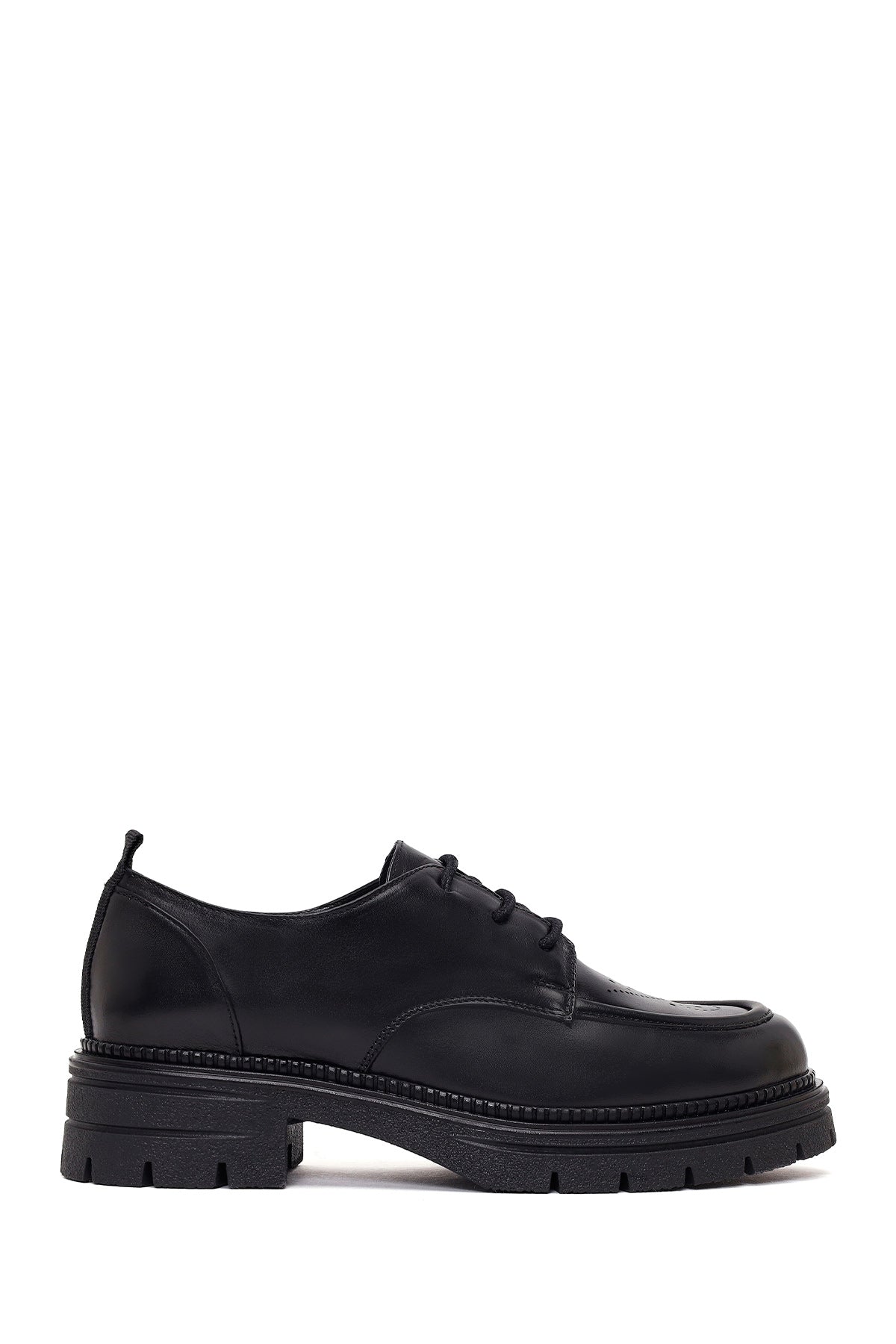 Woman Black Lace-Up Thick-Soled Leather Masculine Shoes AF190054DV | Derimod