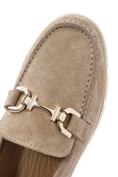 Women's Beige Buckle Detailed Suede Leather Comfort Loafer | Derimod