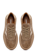 Woman Tan Lace-Up Thick-Soled Suede Leather Sneaker | Derimod
