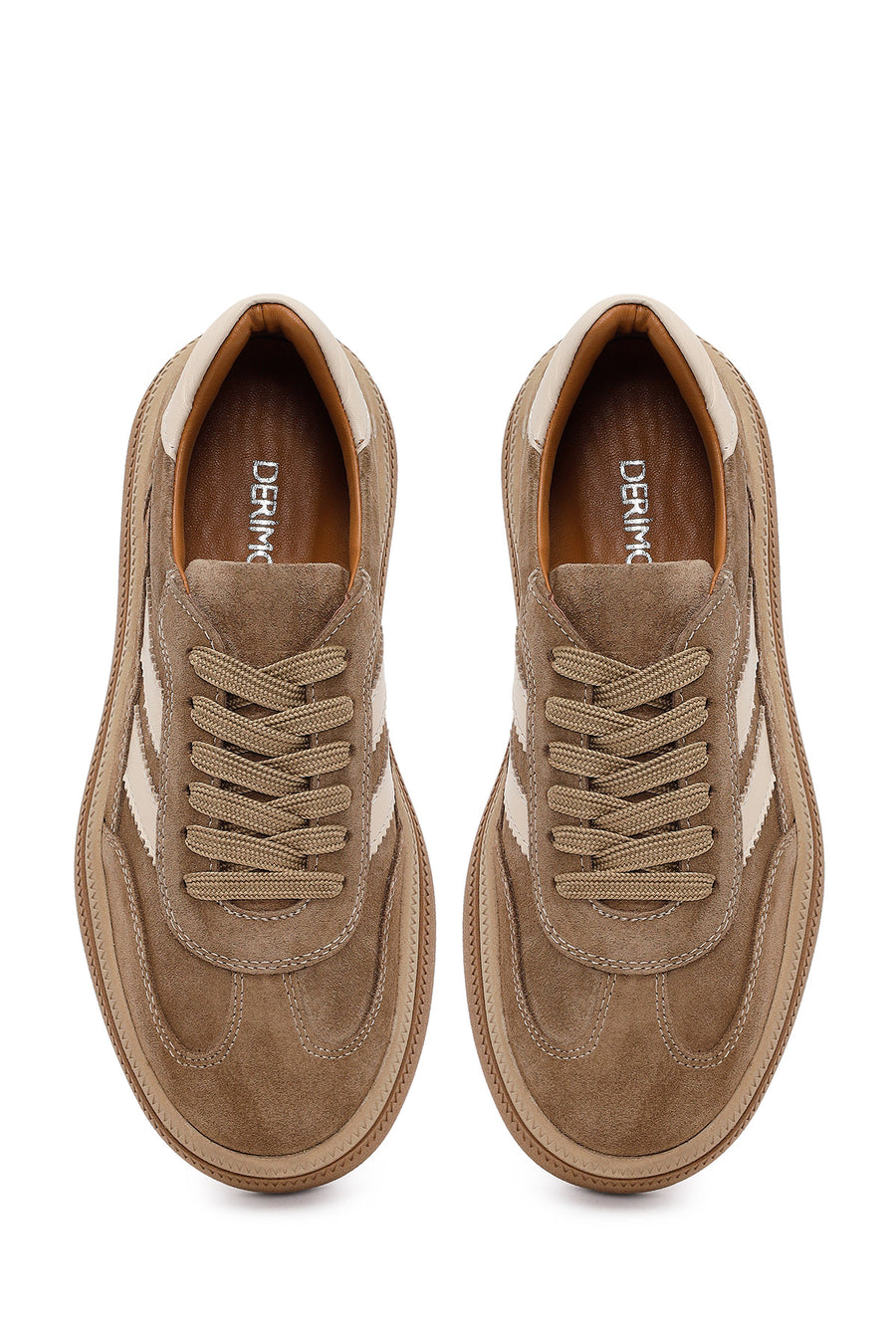 Woman Tan Lace-Up Thick-Soled Suede Leather Sneaker