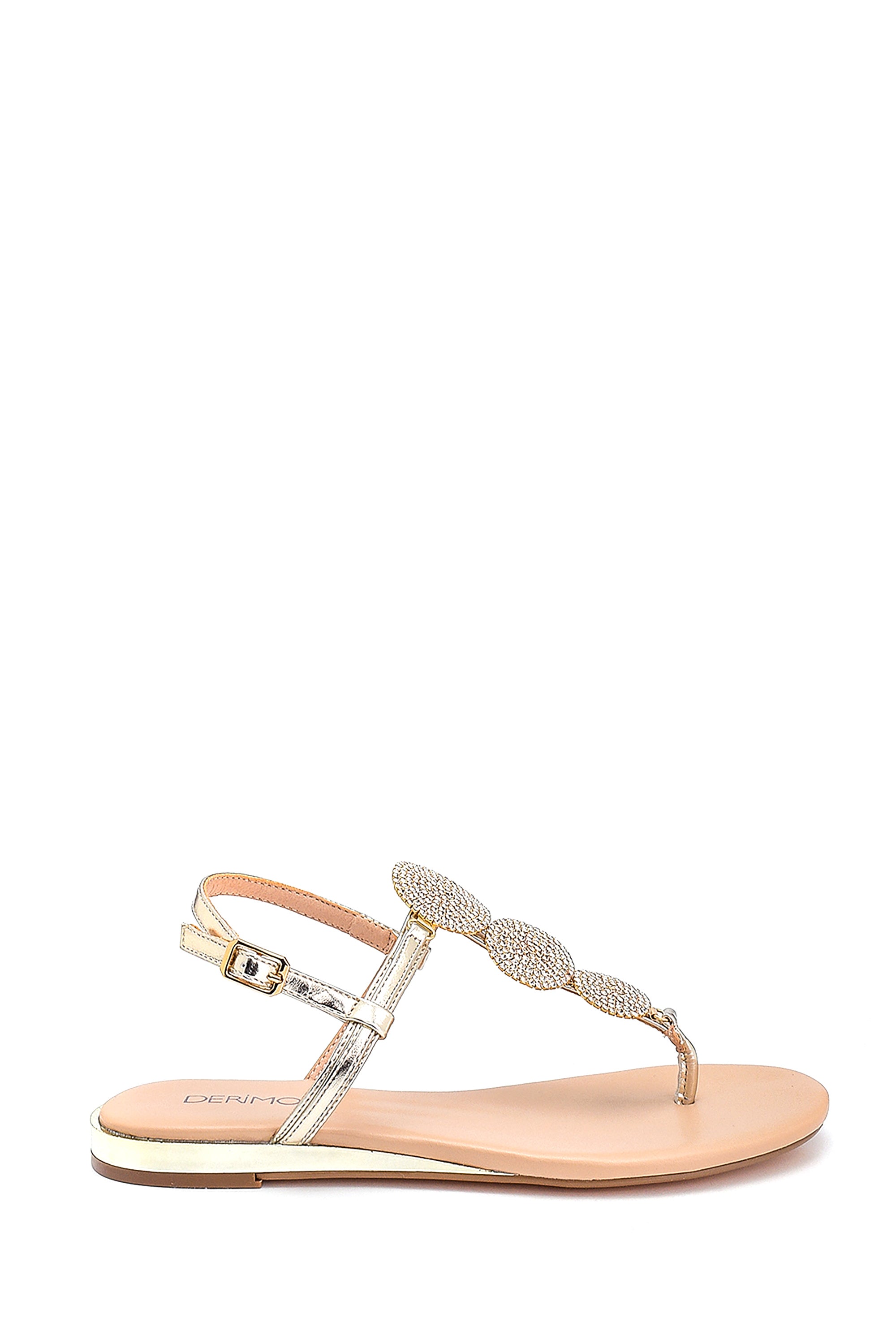 Women's Gold Stone Flat Sandals 21SFD442114 | Derimod