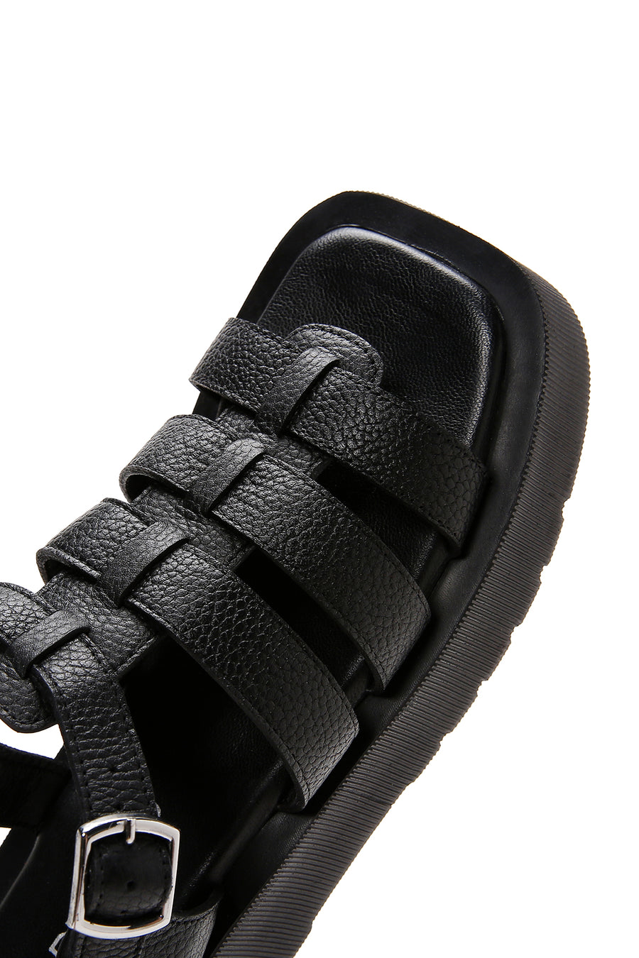 Women's Black Leather Thick Soled Sandals