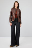 Lydia Women's Brown Short Leather Jacket | Derimod