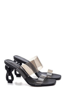 Women's Black Transparent Heeled Slippers | Derimod