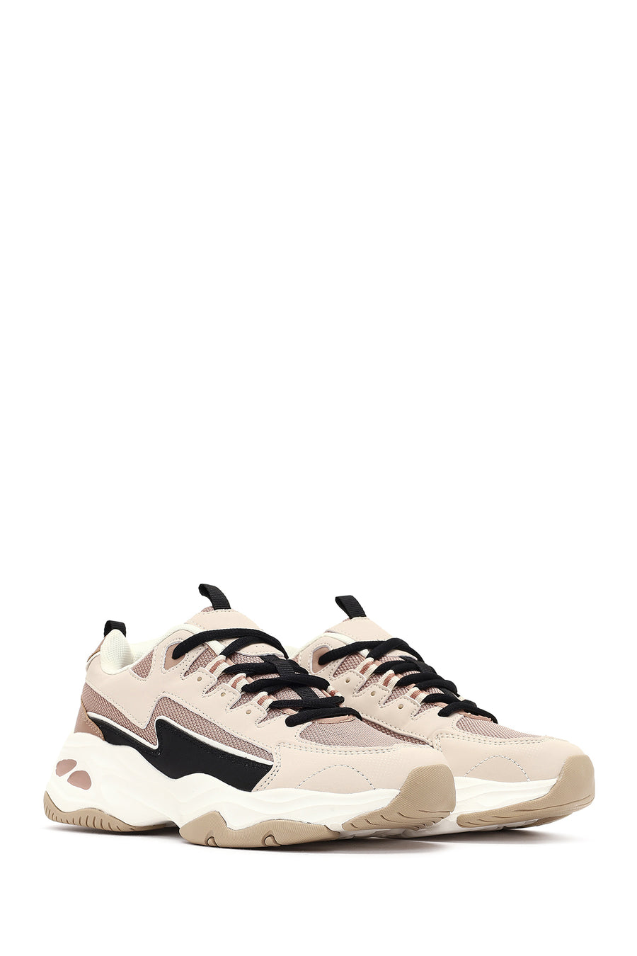 Women's Beige Lace-Up Thick-Soled Sneaker