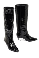 Woman Black Short Thin-Heeled Patent Leather Boot | Derimod