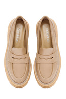 Women's Beige Thick Soled Leather Masculine Loafer | Derimod