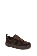 Woman Brown Lace-Up Chunky-Sole Patterned Leather Sneaker | Derimod