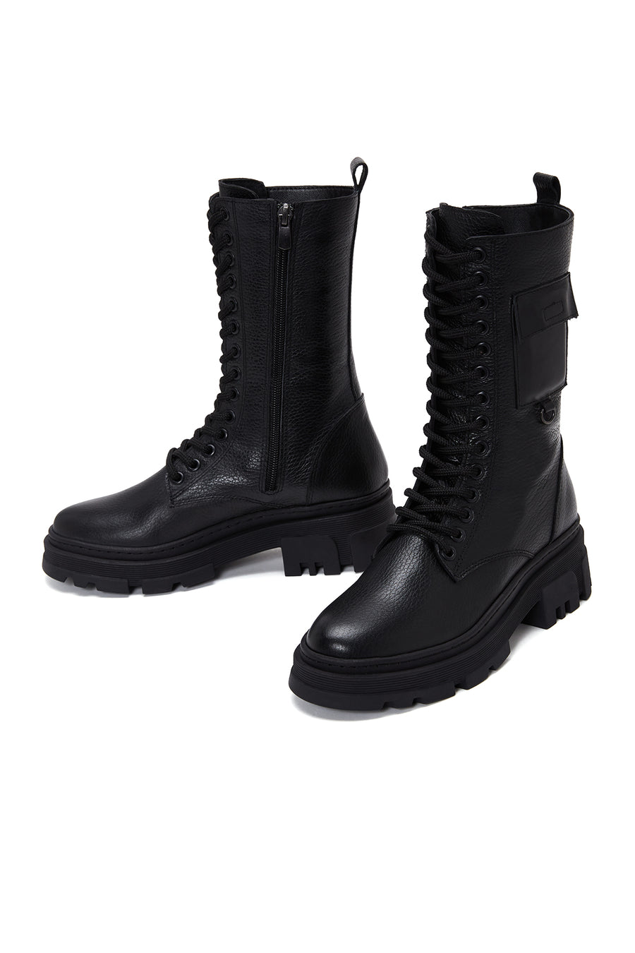 Women's Black Thick Soled Leather Boots