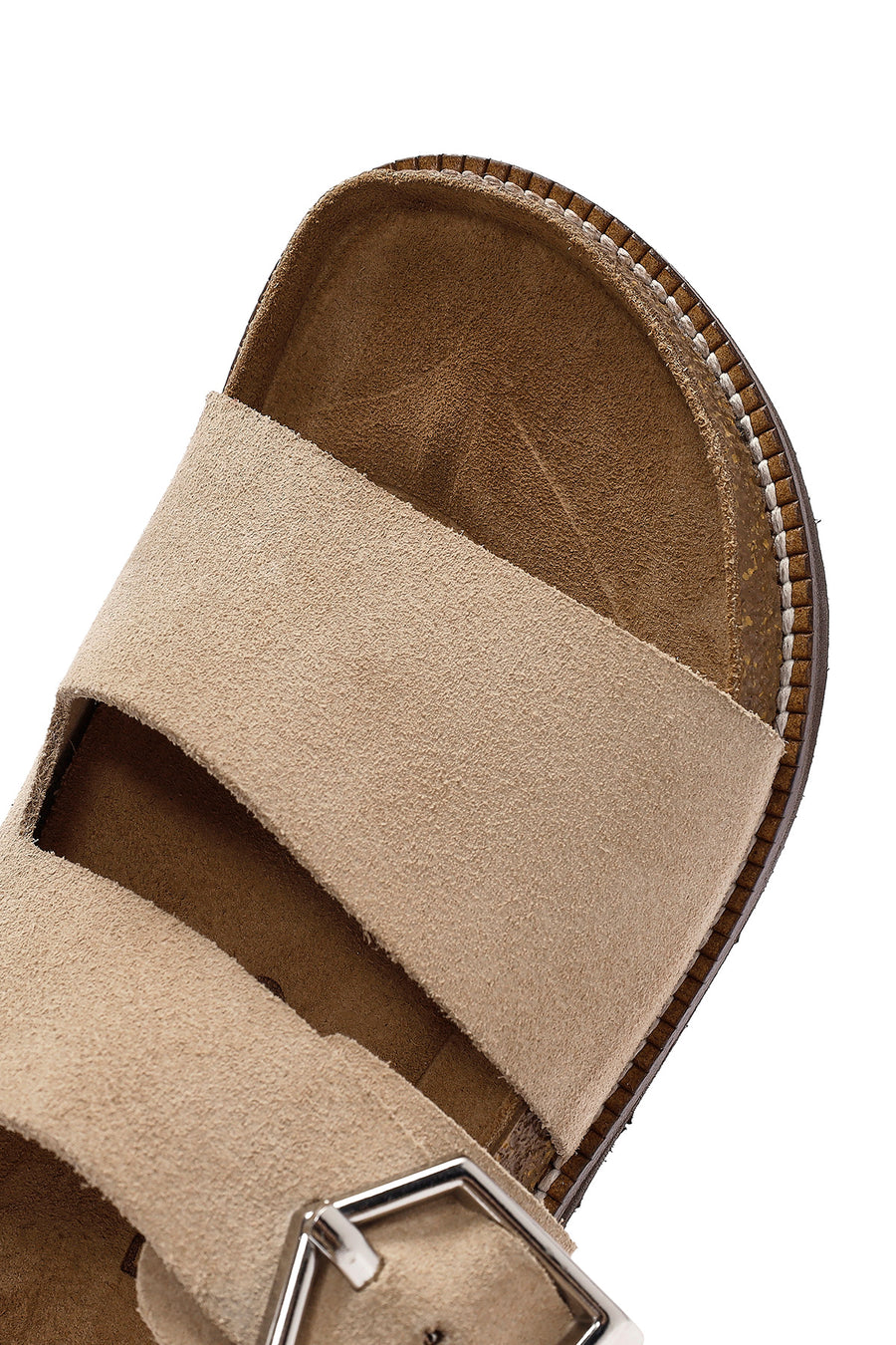Women's Beige Buckle Suede Leather Slippers