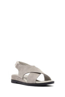 Women's Grey Ankle Strap Thick Sole Suede Leather Sandals | Derimod