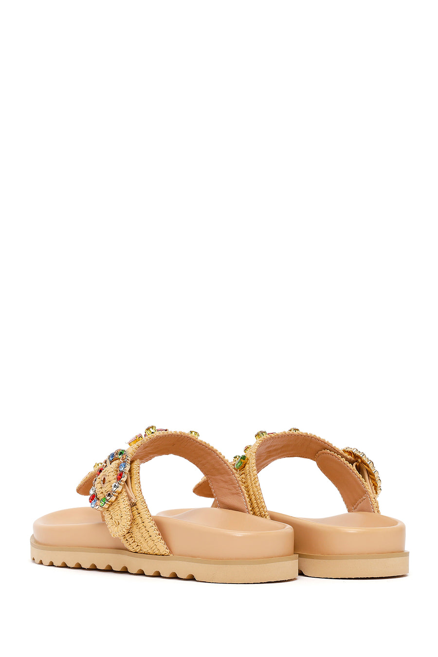 Woman Beige Embellished Straw Flip-Flops