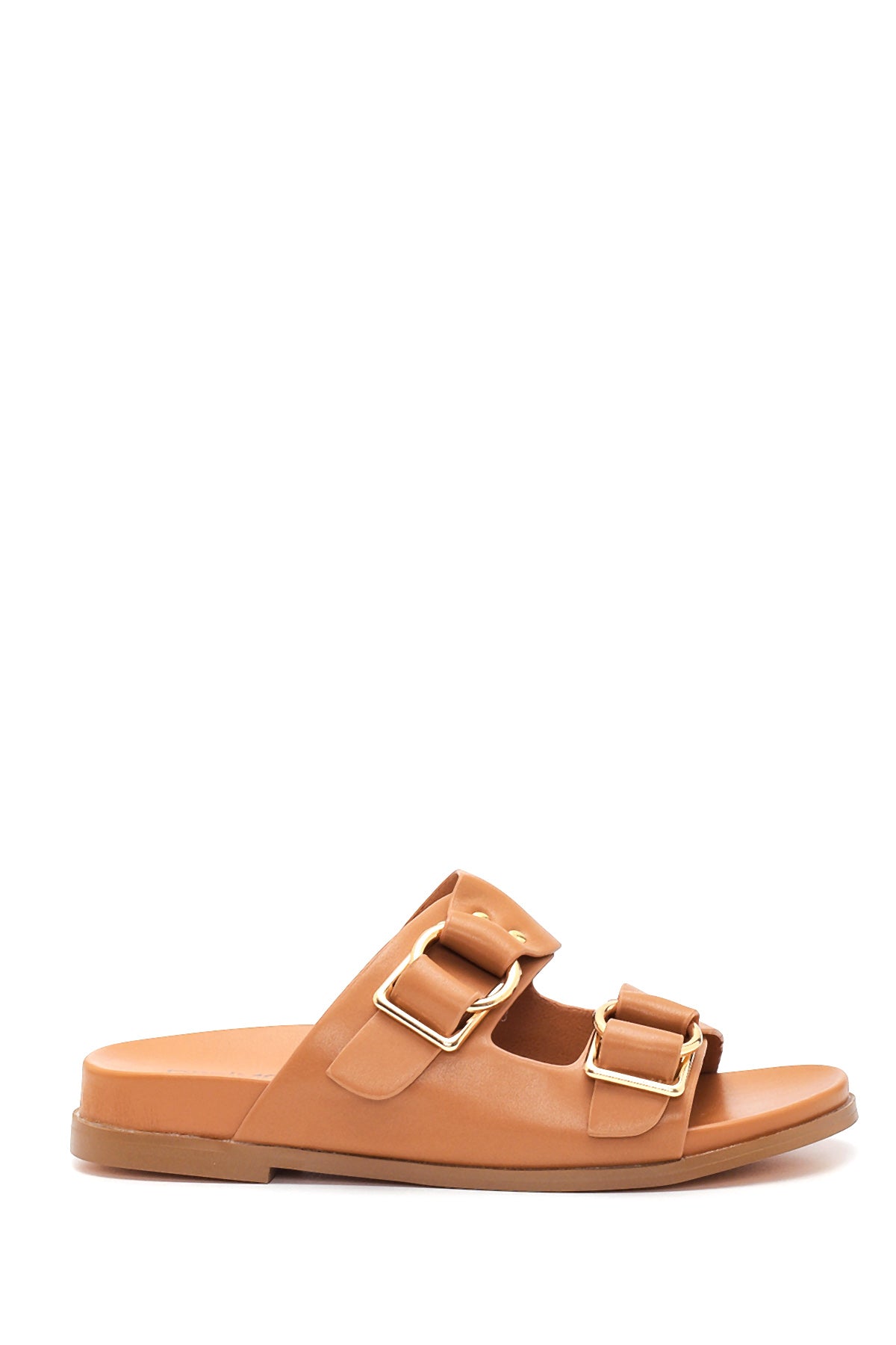 Women's Tan Double Buckle Slippers 22SFD442318 | Derimod