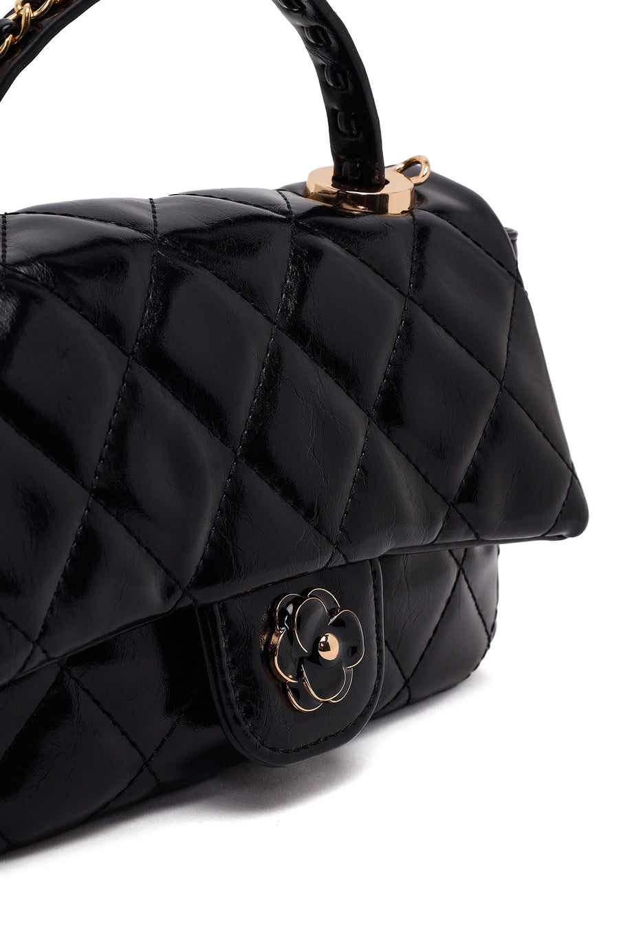 Woman Black Long-Strap Quilted Shoulder Bag