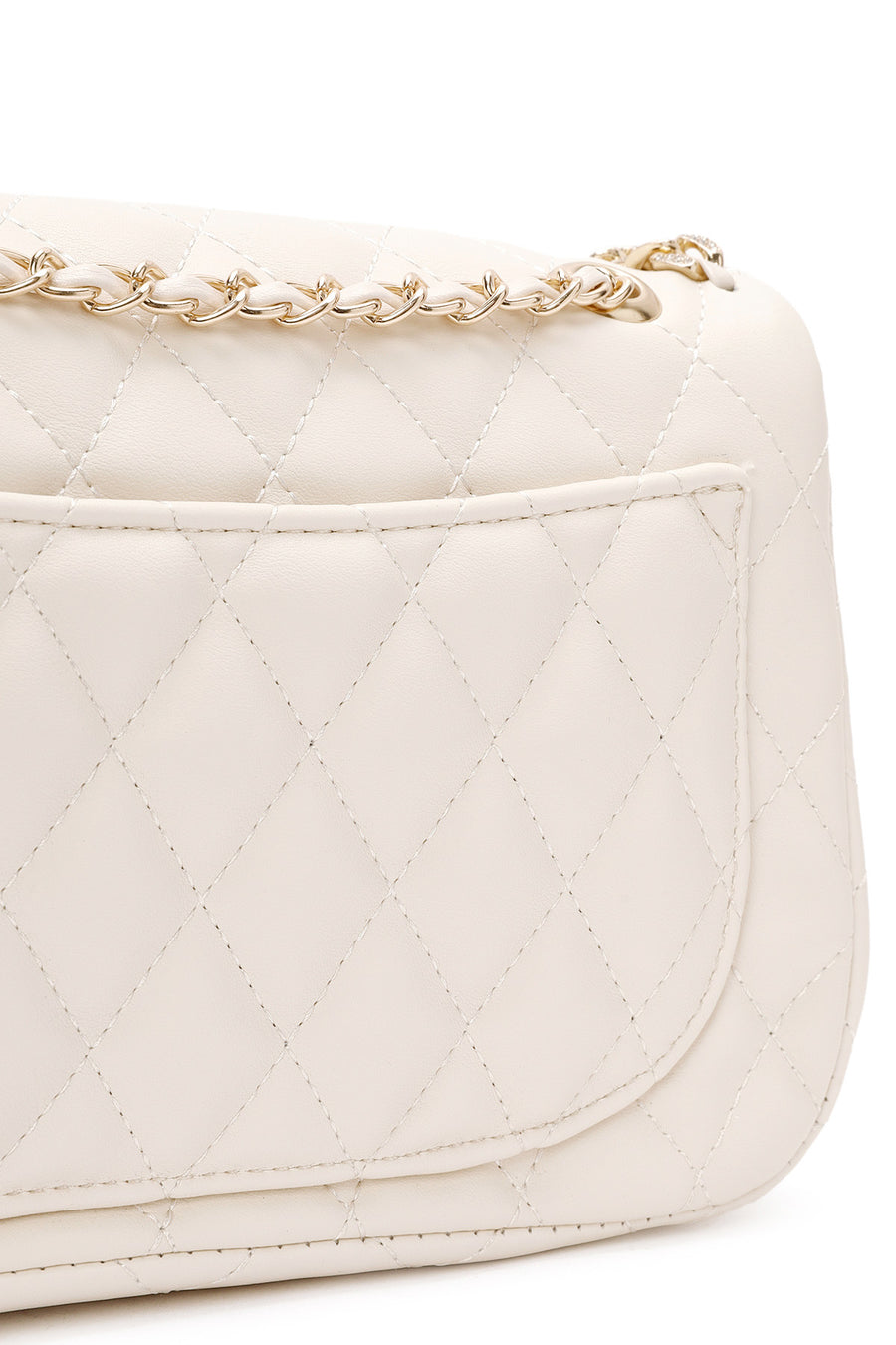 Women's Cream Long Strap Quilted Patterned Shoulder Bag
