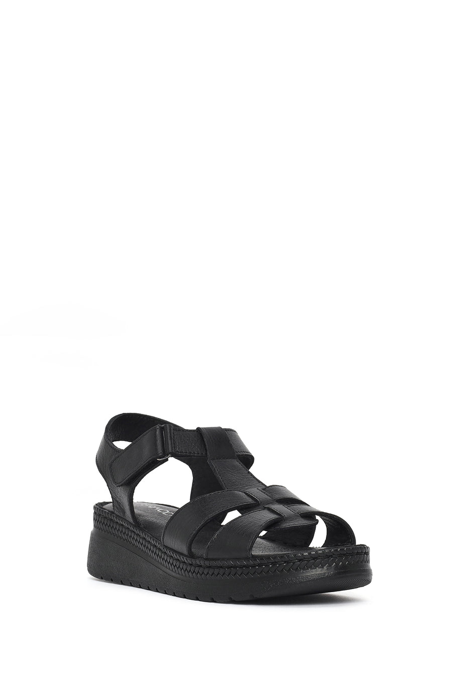 Women's Black Thick Soled Leather Comfort Sandals