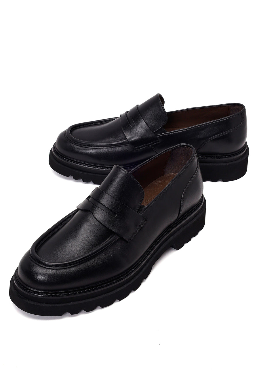 Erkek Siyah Kalın Tabanlı Deri Loafer