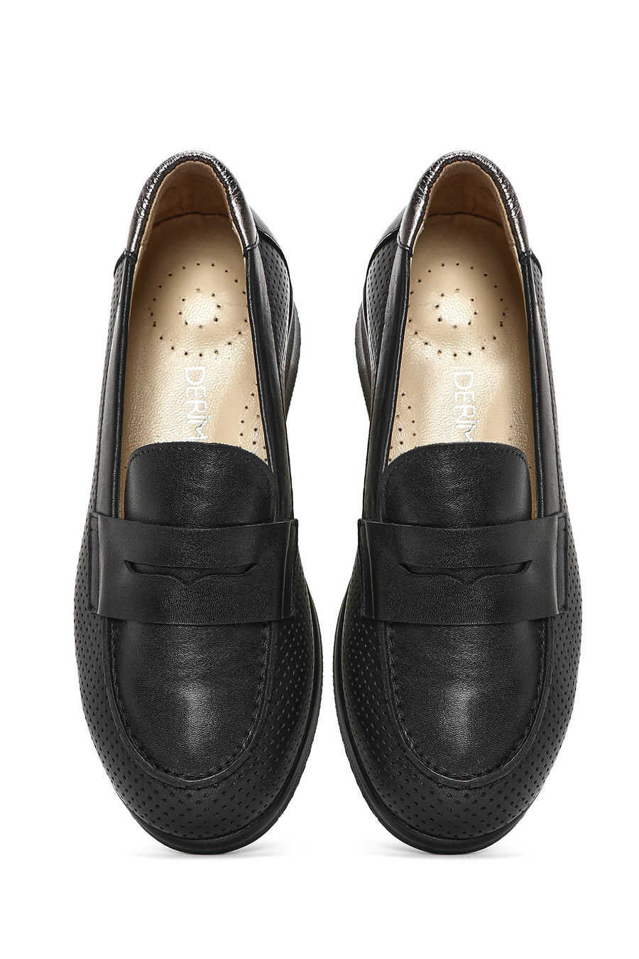 Women's Black Wedge Heel Leather Comfort Loafer
