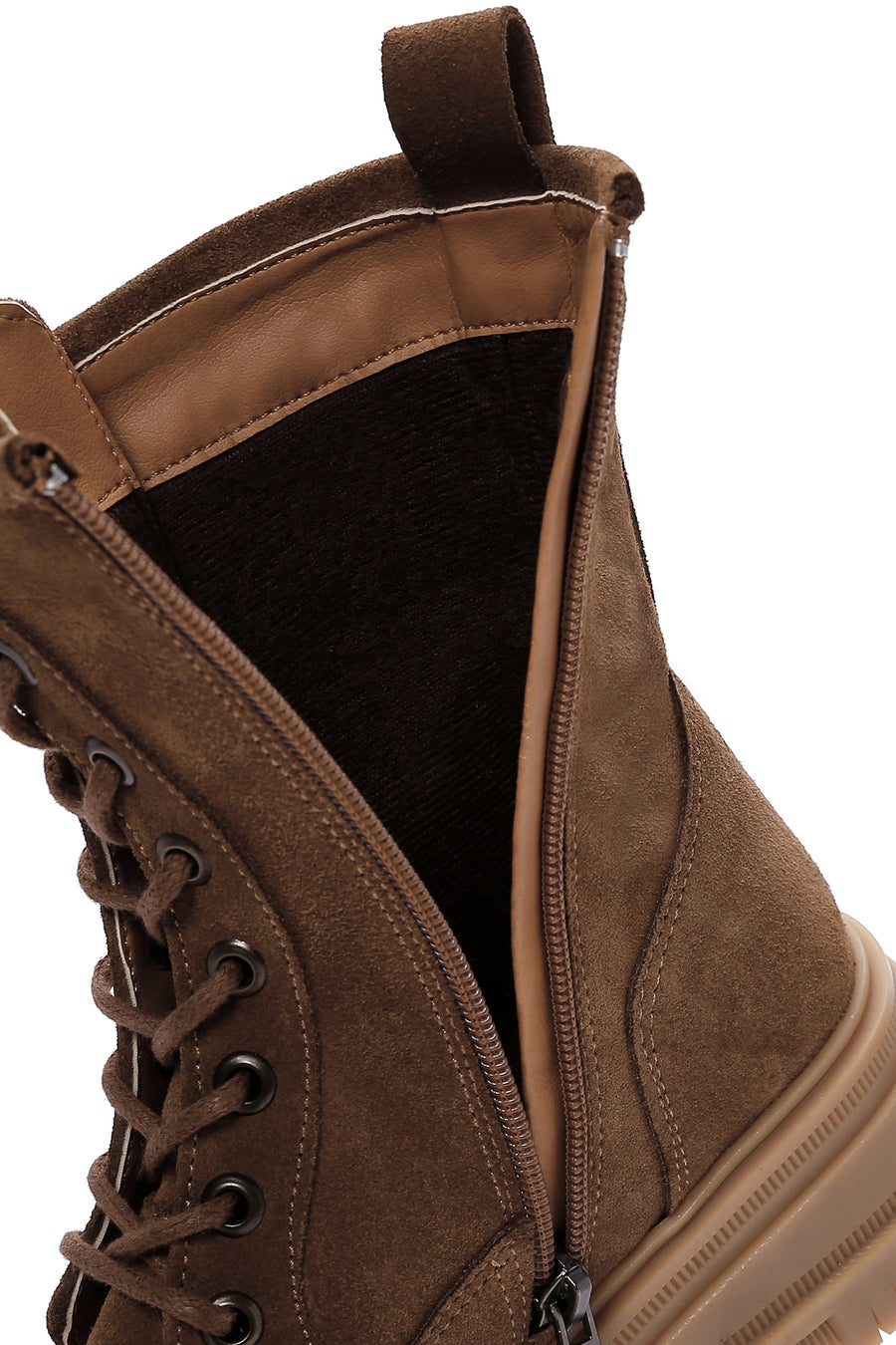 Women's Tan Thick Soled Zippered Suede Leather Boots