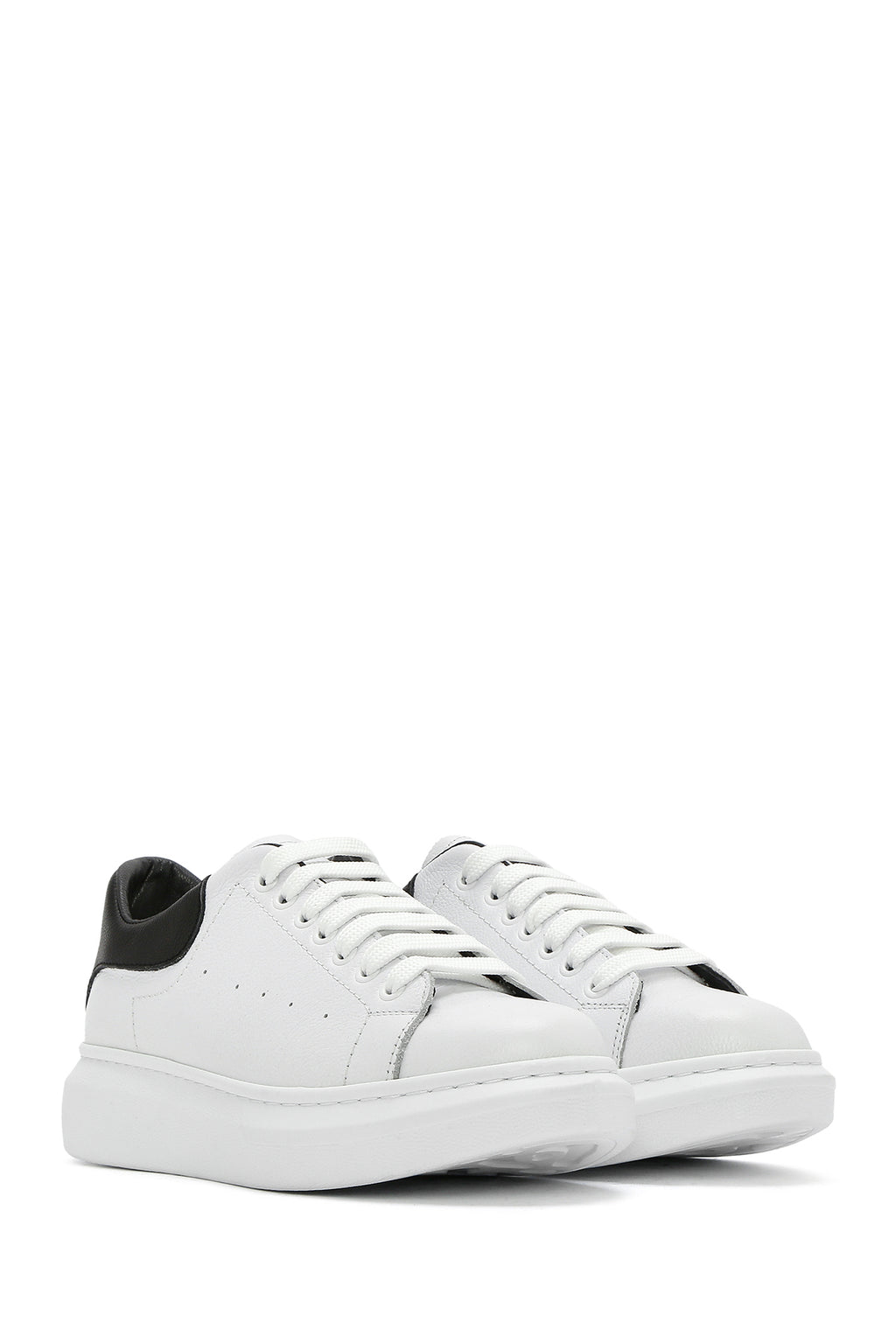 Erkek Beyaz Bağcıklı Kalın Tabanlı Deri Sneaker