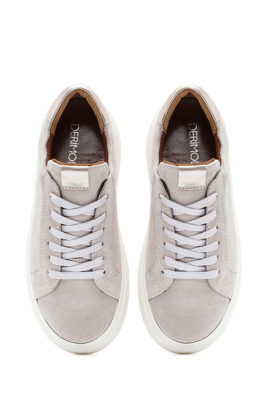 Kadın Bej Bağcıklı Kalın Tabanlı Süet Deri Sneaker