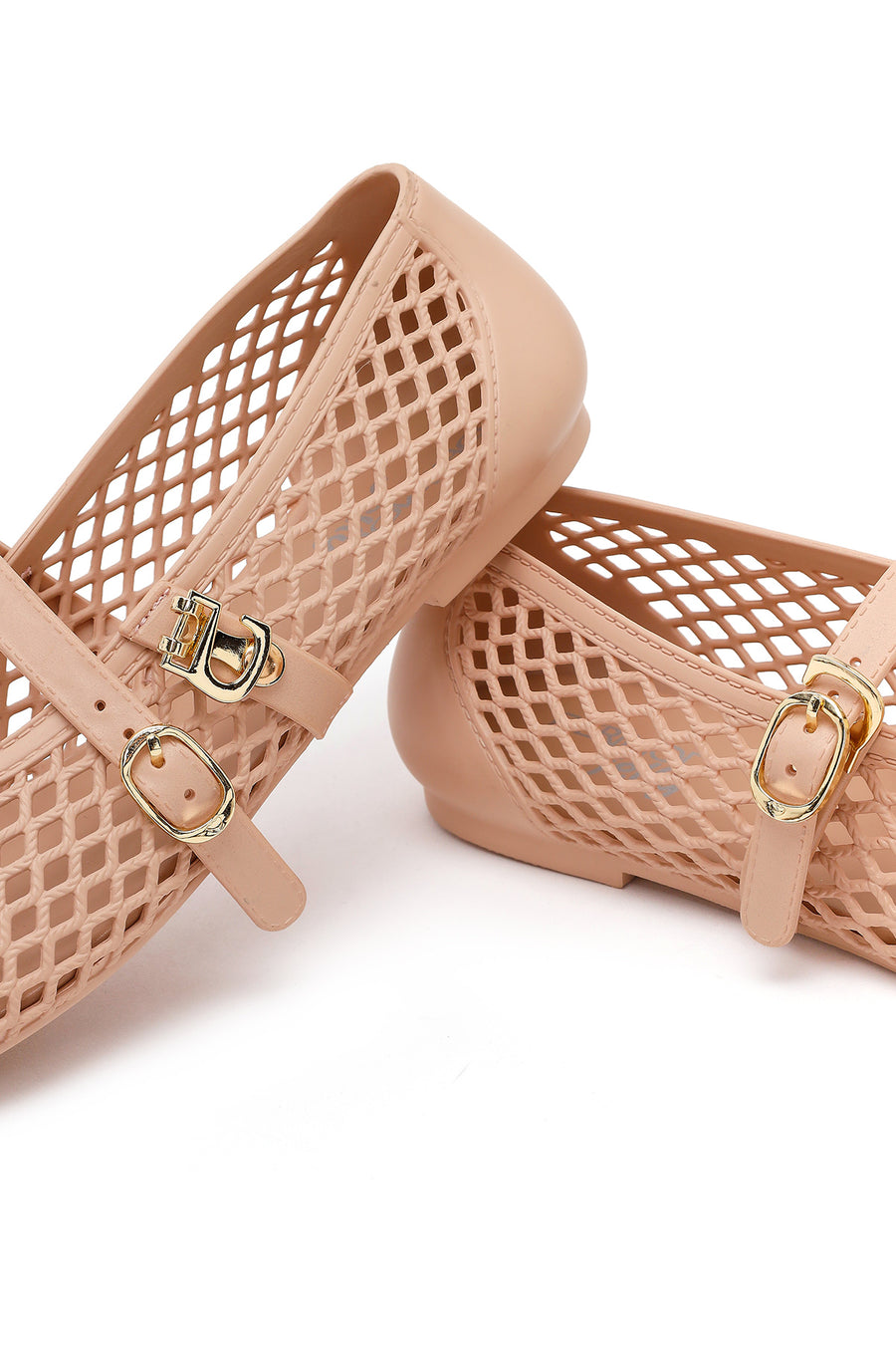 Women's Beige Buckled Jelly Ballerinas