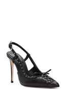 Women's Black Slingback High Thin Heel Leather Shoes | Derimod