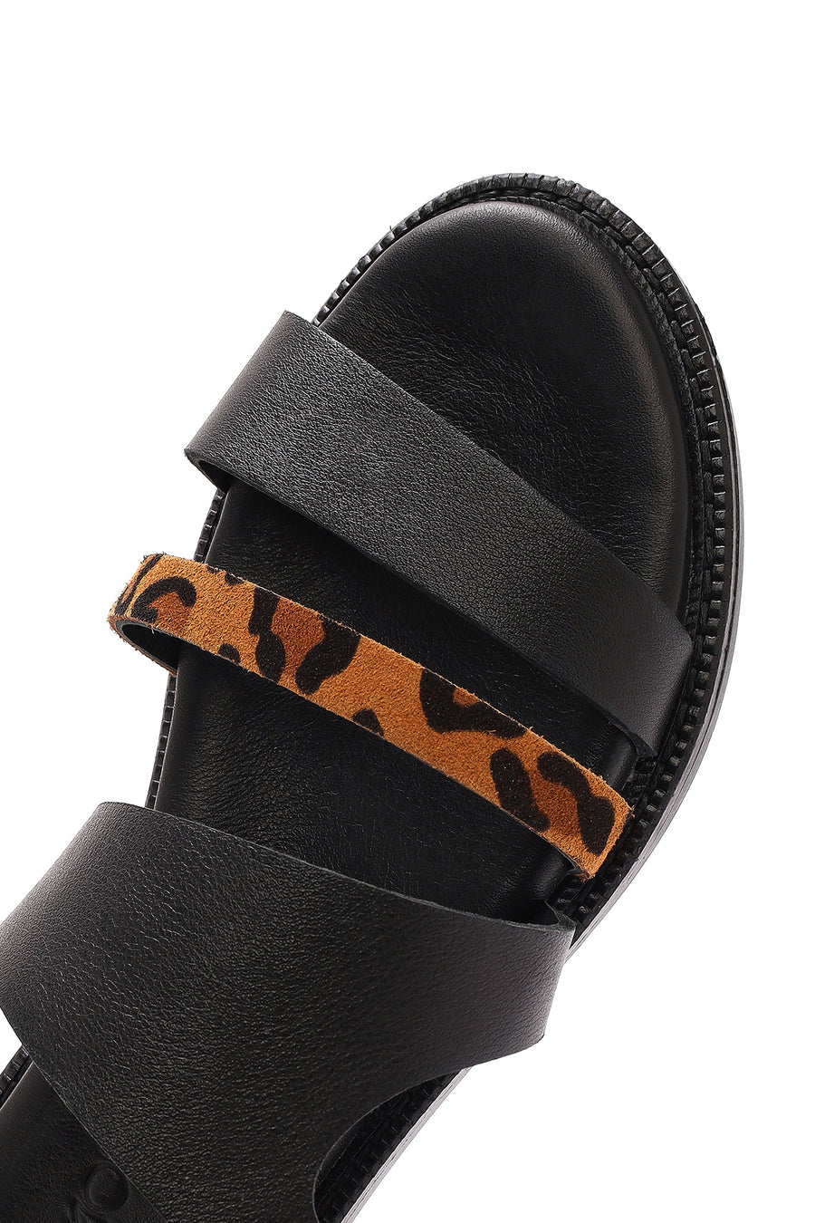 Women's Black Leopard Patterned Leather Slippers