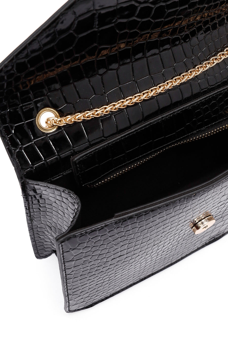 Women's Black Long Strap Crocodile Crossbody Bag