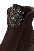 Woman Brown Zip Closure Embellished Chunky Sole Suede Boots | Derimod