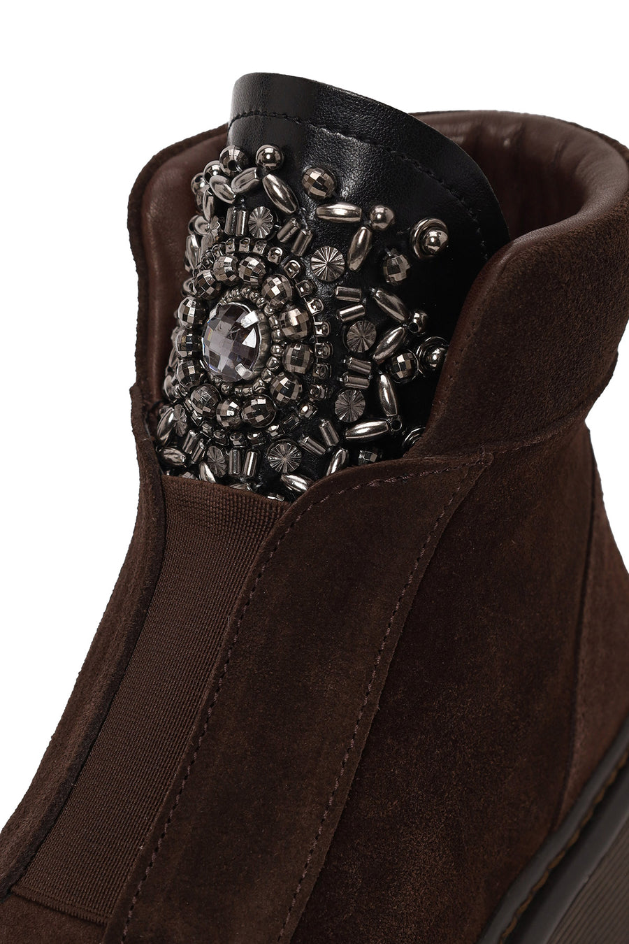 Woman Brown Zip Closure Embellished Chunky Sole Suede Boots