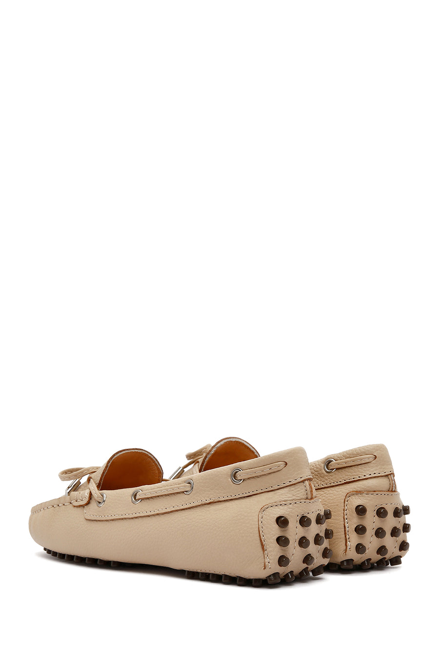 Women's Beige Bow Leather Loafer