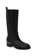 Woman Black Short Thick-Heeled Leather Boots | Derimod