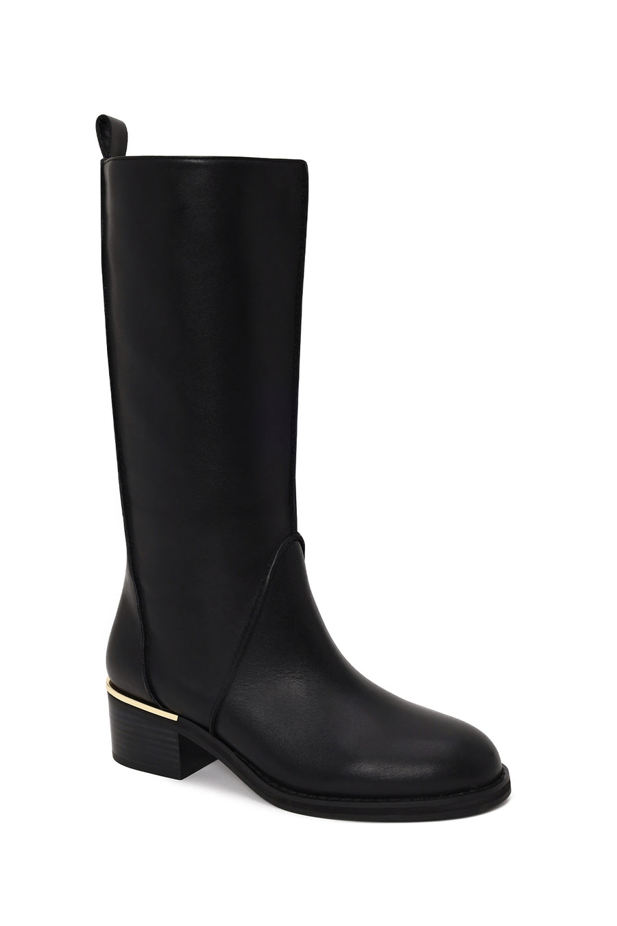 Woman Black Short Thick-Heeled Leather Boots