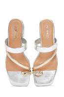 Woman Gray Stone-Embellished Metallic Slipper | Derimod