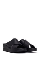 Women's Black Thick Soled Leather Comfort Slippers | Derimod