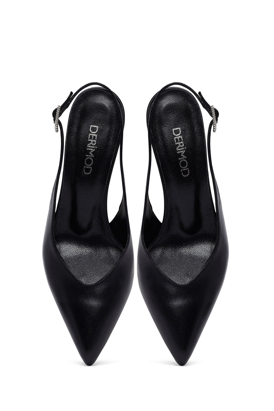 Woman Black Slingback Stiletto Heel Leather Shoe