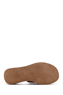 Women's Tan Wedge Heeled Leather Comfort Slippers | Derimod