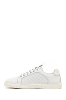 Erkek Beyaz Bağcıklı Desenli Deri Sneaker | Derimod