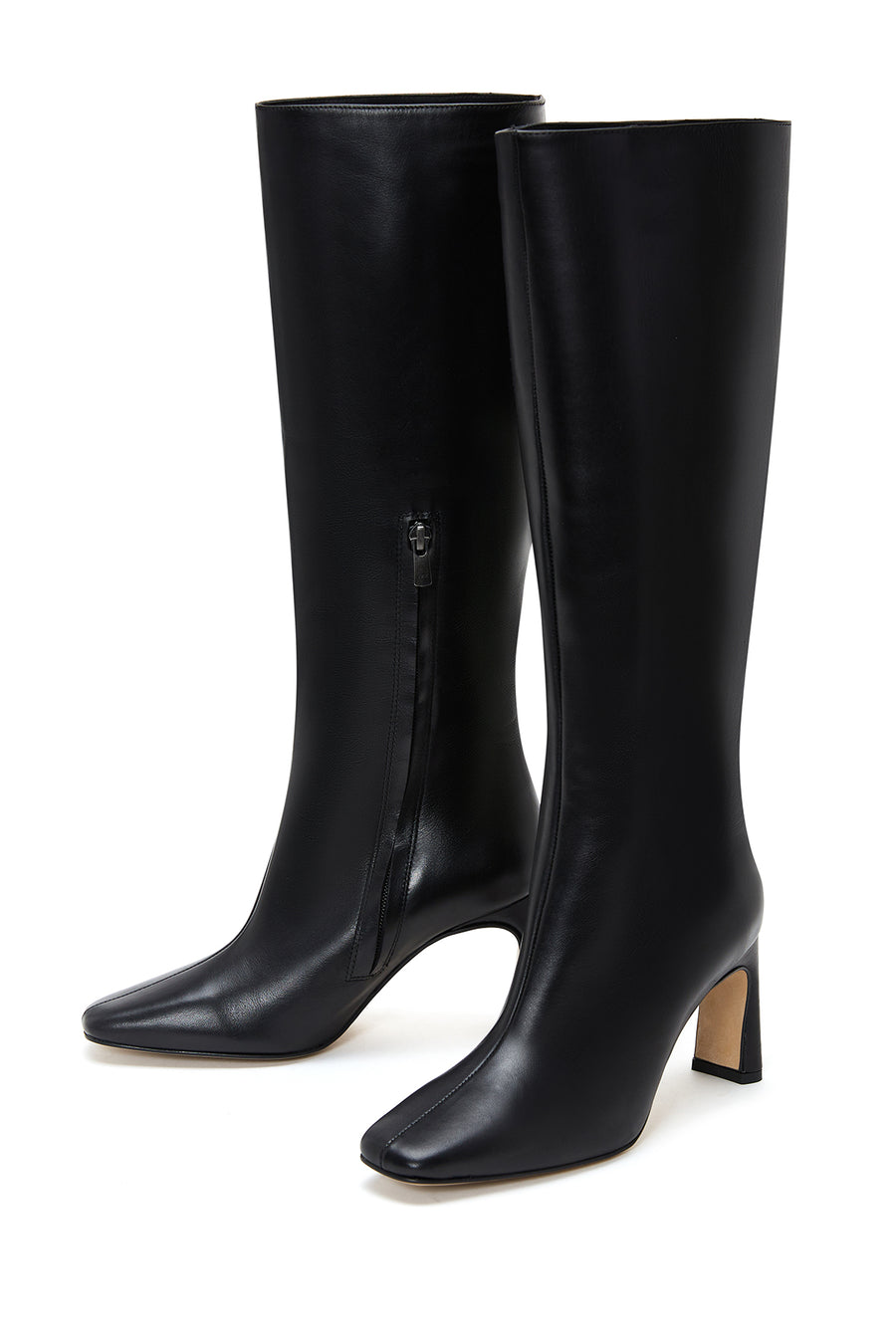 Women's Black Leather Heeled Boots